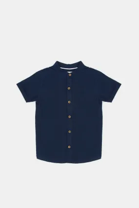 Navy Seersucker Henley Shirt