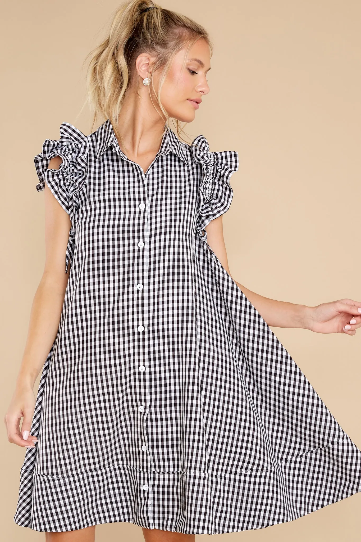 New Obsession White And Black Gingham Shirt Dress