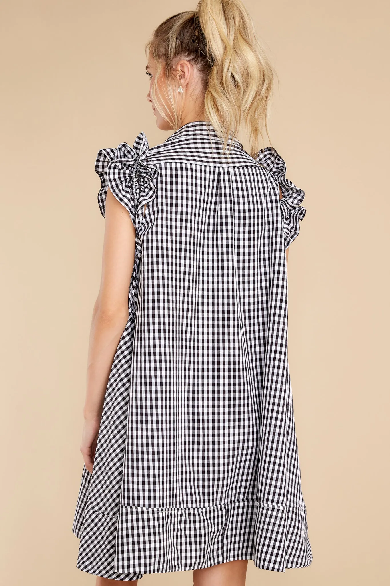 New Obsession White And Black Gingham Shirt Dress