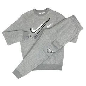 Nike Multi Swoosh Graphic Crew Tracksuit - Grey / White