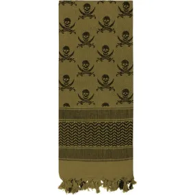 Olive Drab   Black - Skulls Pattern Shemagh Tactical Desert Scarf