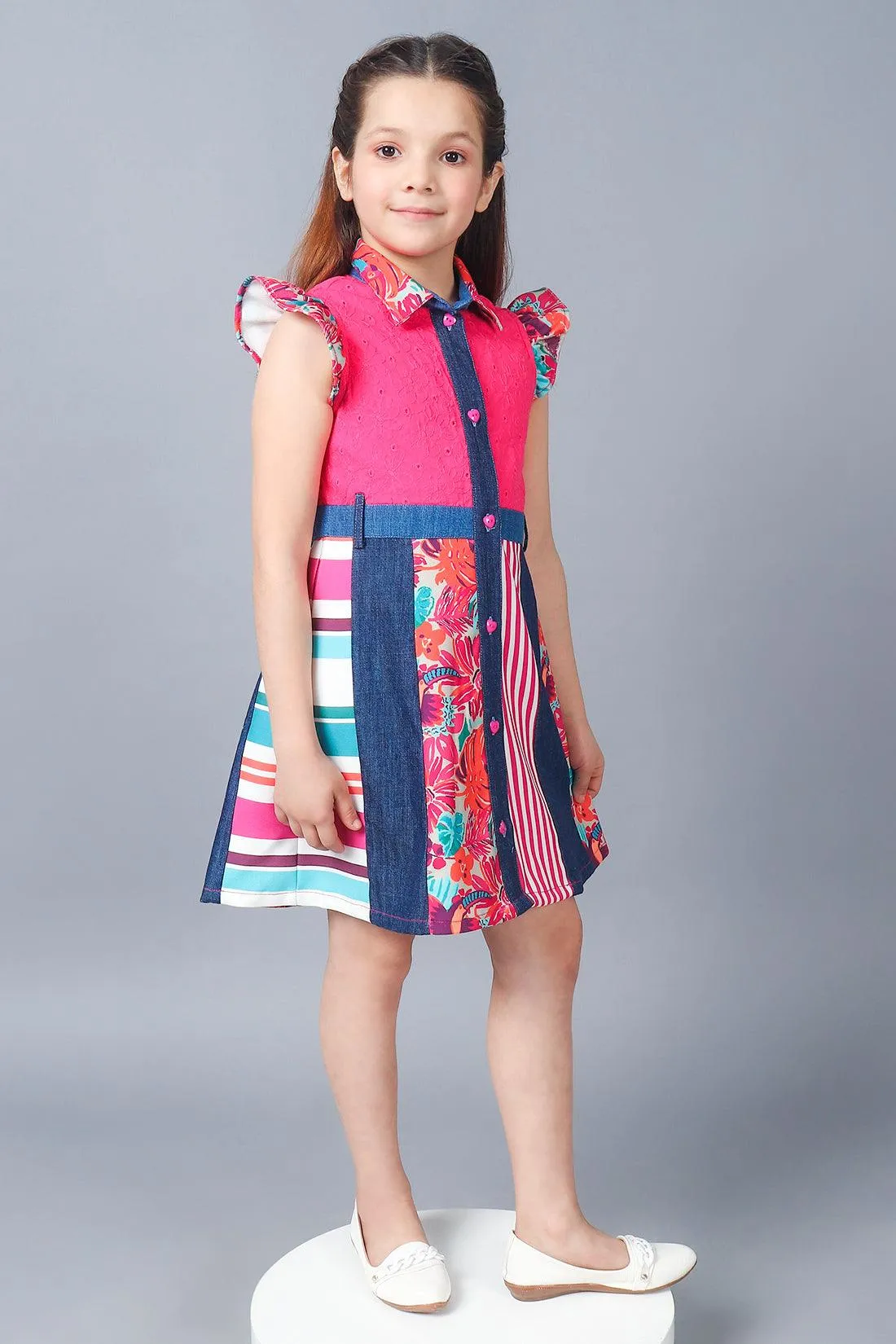 One Friday Kids Girls Prints and Patterns Pink Dress