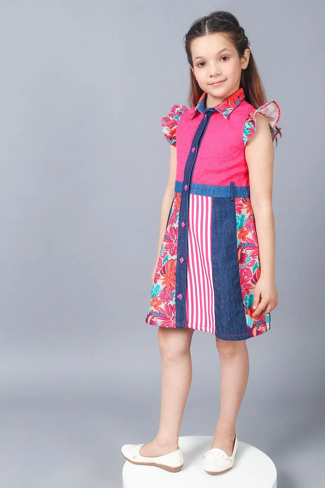 One Friday Kids Girls Prints and Patterns Pink Dress