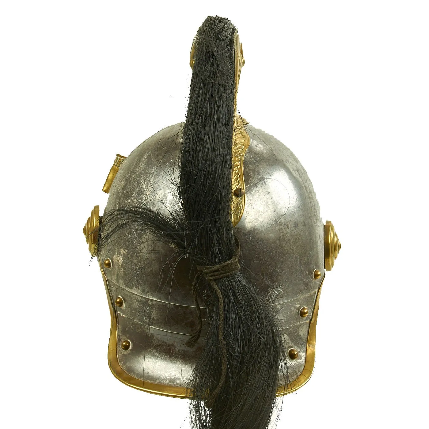 Original French Model 1874 Steel and Brass Cuirassier Helmet with Horsehair Tail