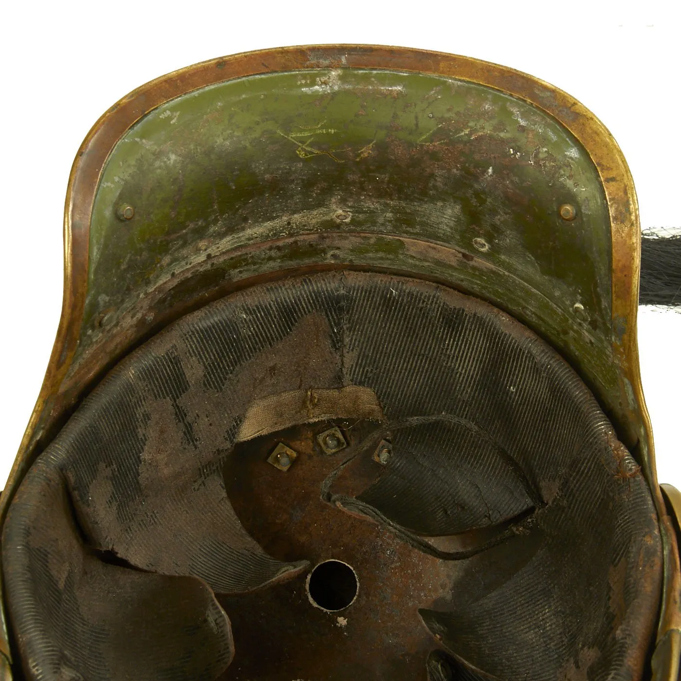 Original French Model 1874 Steel and Brass Cuirassier Helmet with Horsehair Tail