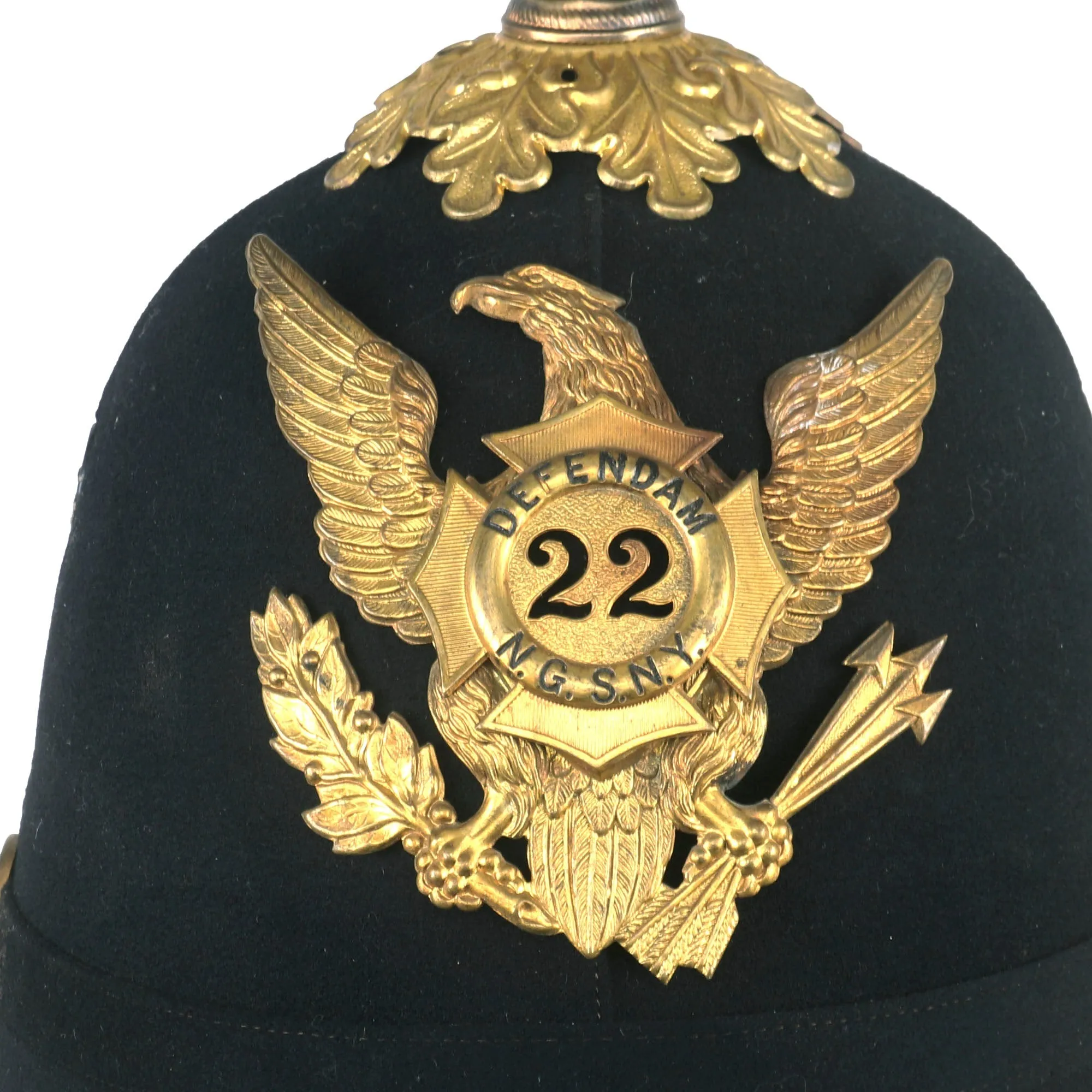 Original U.S. 22nd New York State National Guard Model 1881 Infantry Dress Spiked Pith Helmet by Ridabock & Co. - Dated 1900