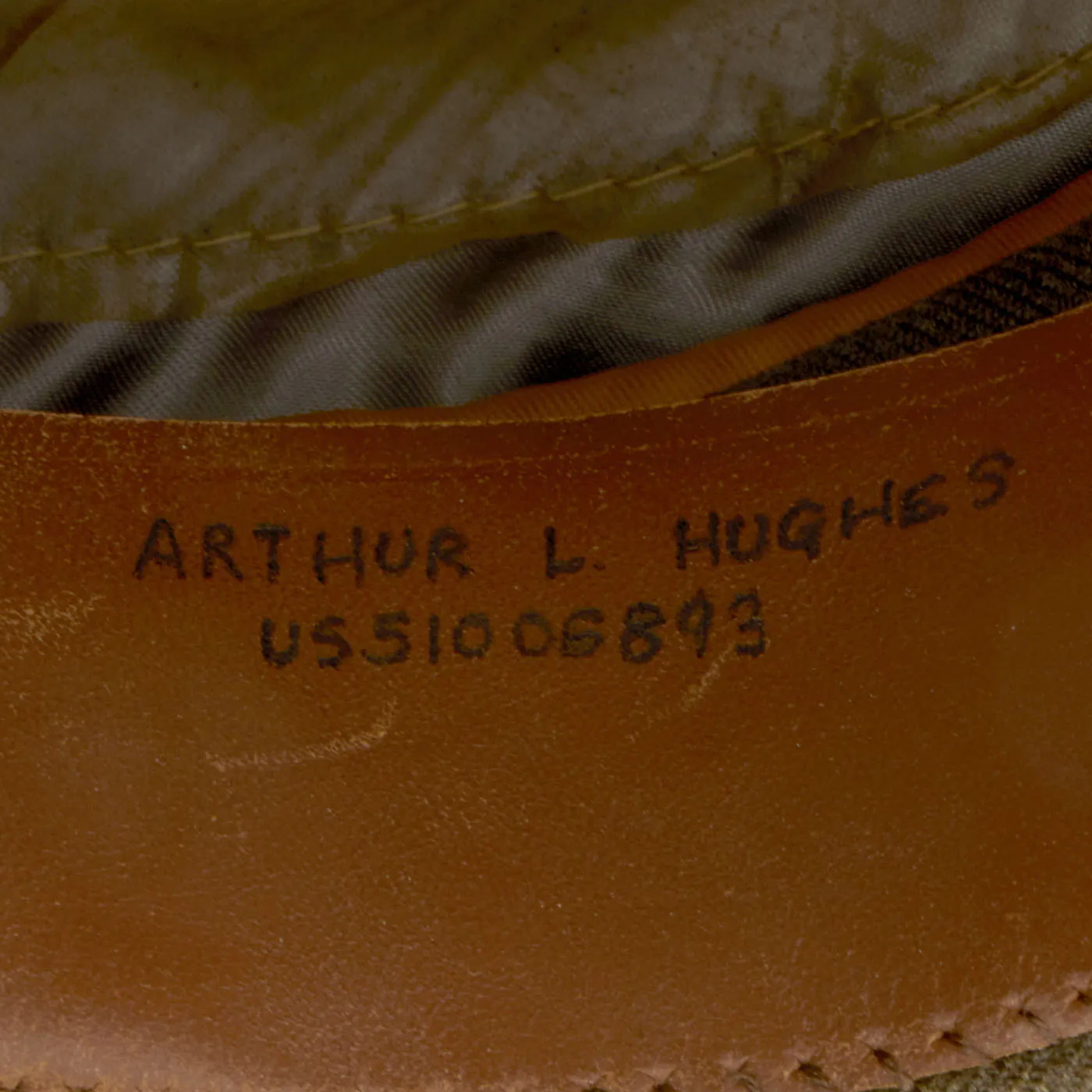 Original U.S. Korean War Army Officer Visor By Ace Manufacturing Company - Named To Arthur L. Hughes