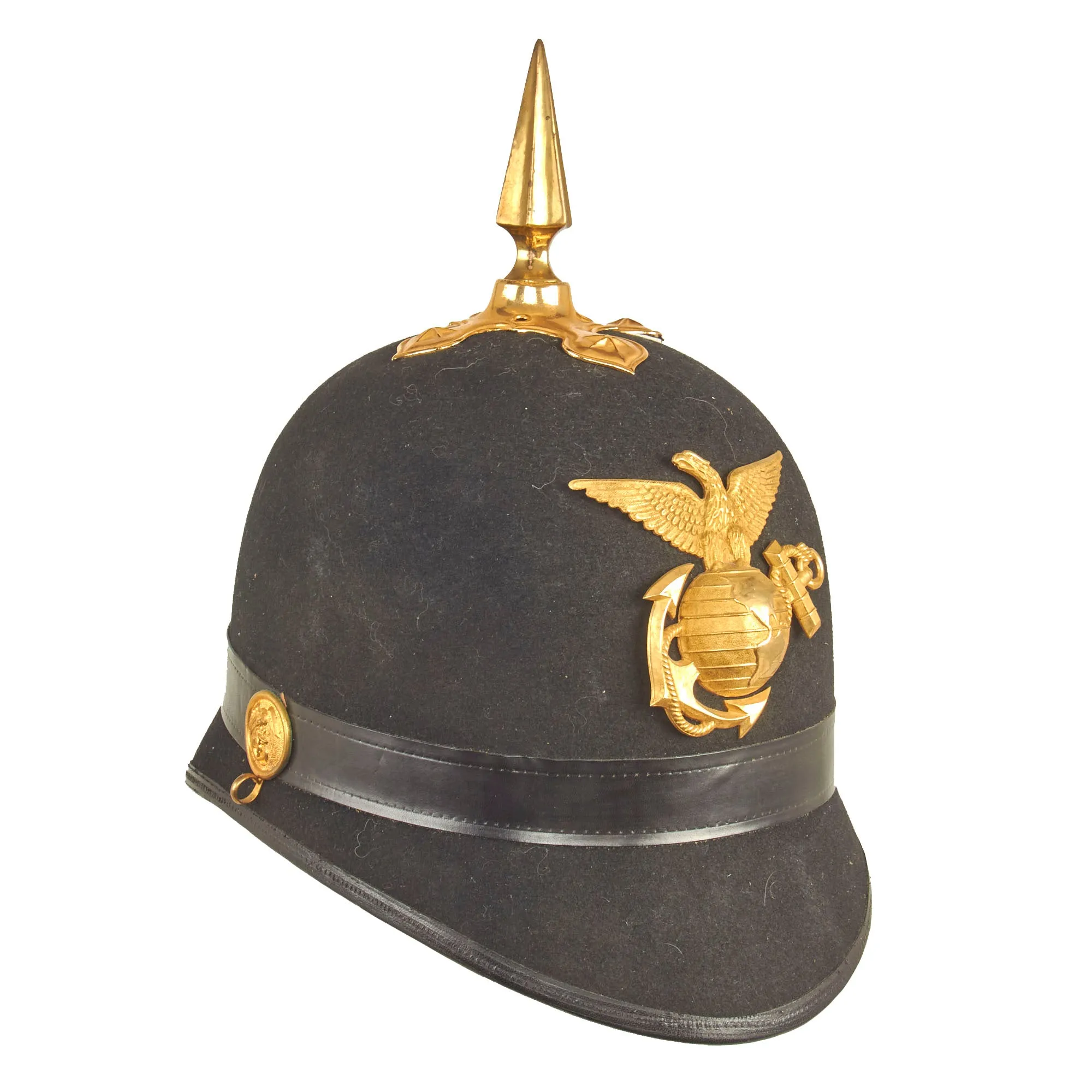 Original U.S. Marine Corps Model 1892 Officer's Dress Spiked Helmet Fittings on Later Made Helmet Body