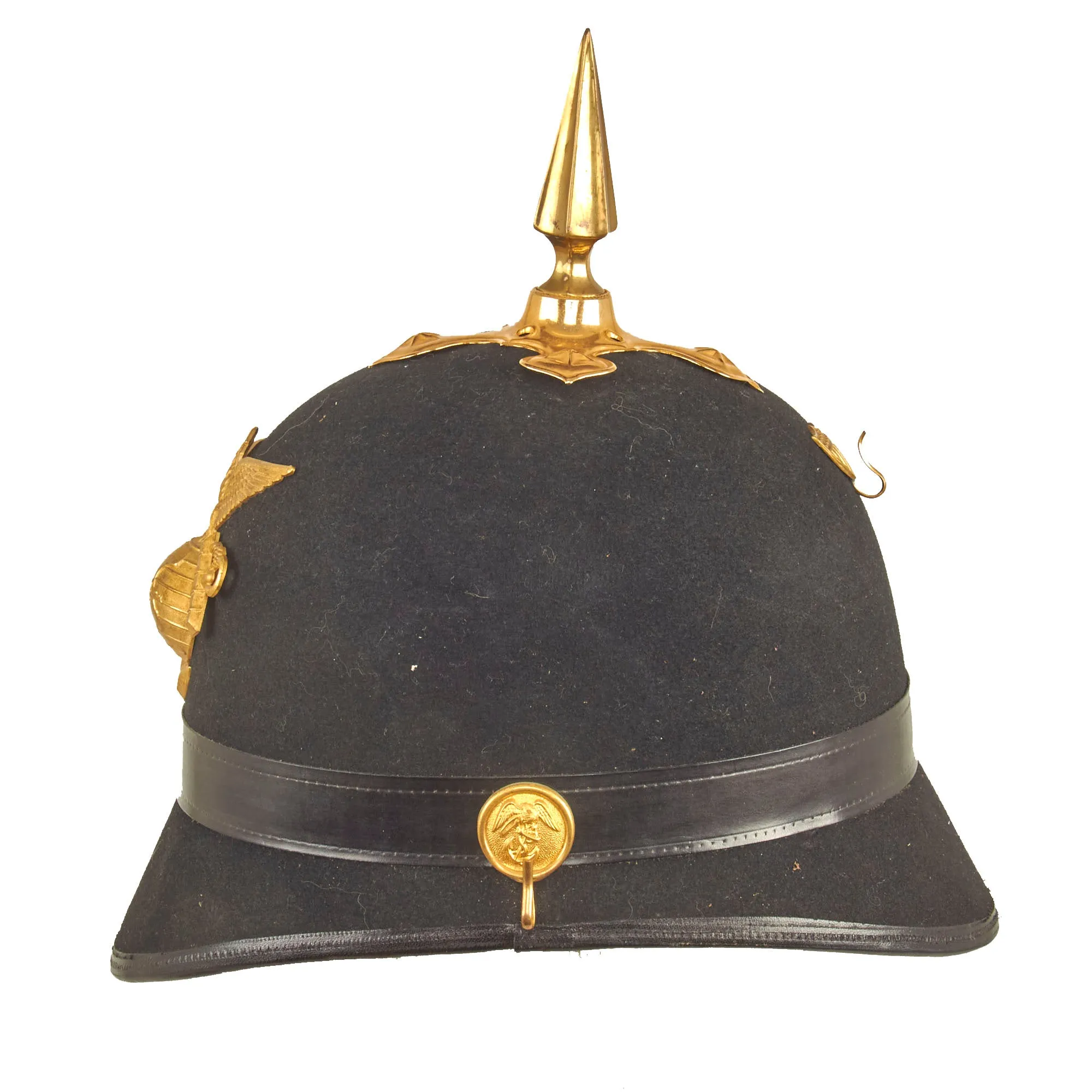 Original U.S. Marine Corps Model 1892 Officer's Dress Spiked Helmet Fittings on Later Made Helmet Body