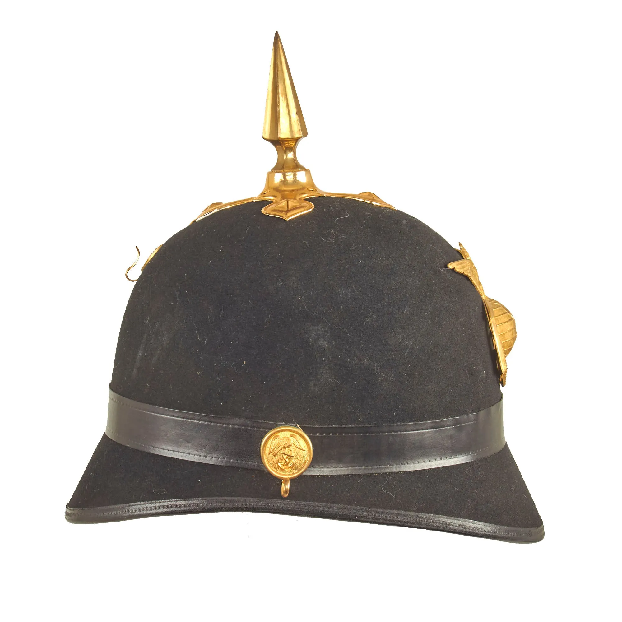 Original U.S. Marine Corps Model 1892 Officer's Dress Spiked Helmet Fittings on Later Made Helmet Body