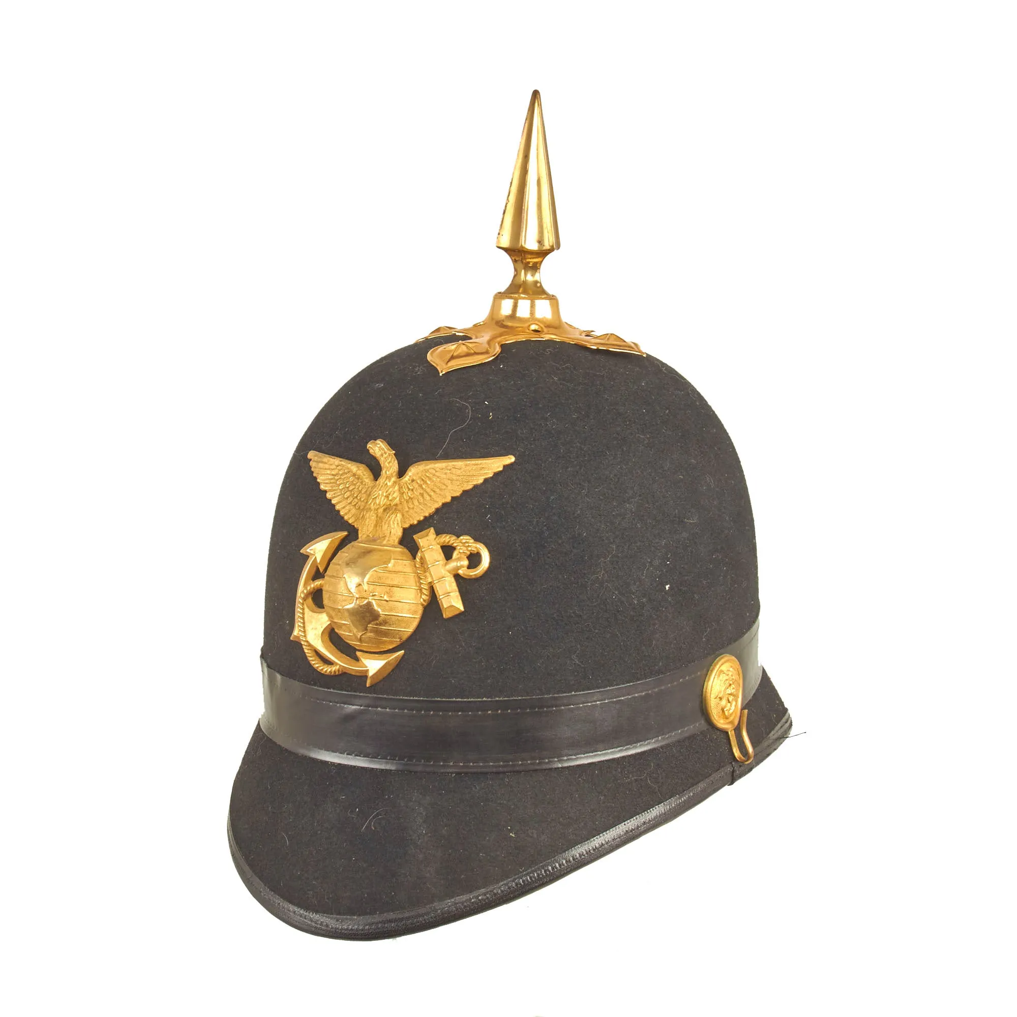 Original U.S. Marine Corps Model 1892 Officer's Dress Spiked Helmet Fittings on Later Made Helmet Body