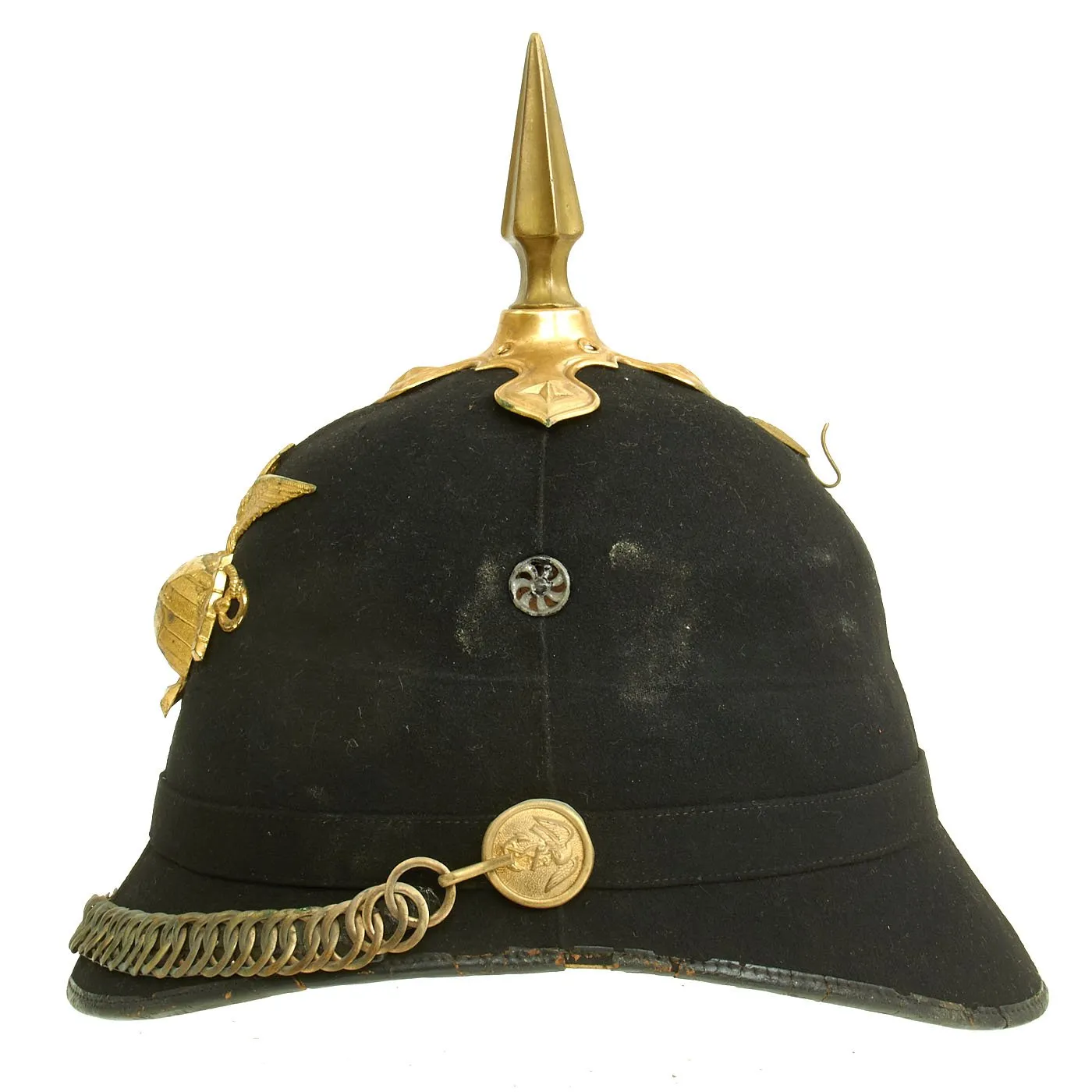 Original U.S. Marine Corps Model 1892 Officer's Dress Spiked Helmet with Brass Ring Chin Strap