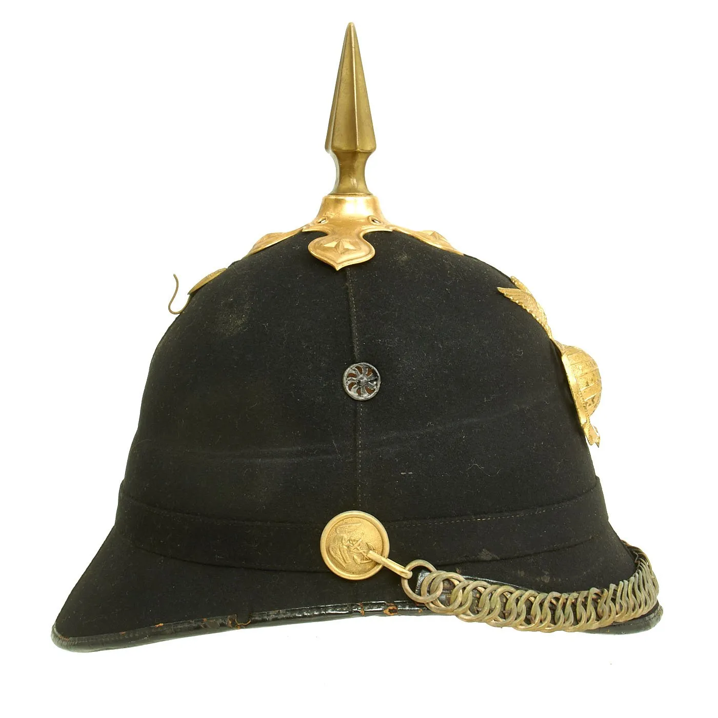 Original U.S. Marine Corps Model 1892 Officer's Dress Spiked Helmet with Brass Ring Chin Strap