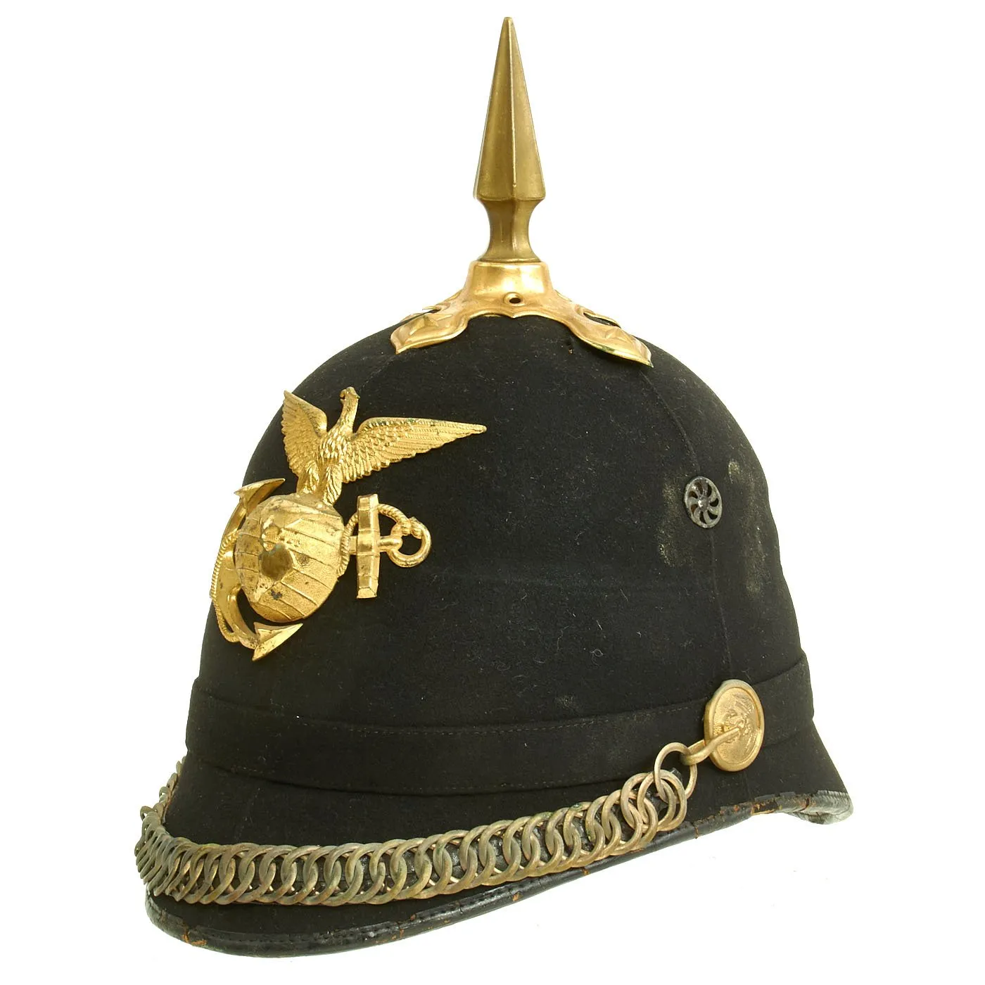 Original U.S. Marine Corps Model 1892 Officer's Dress Spiked Helmet with Brass Ring Chin Strap