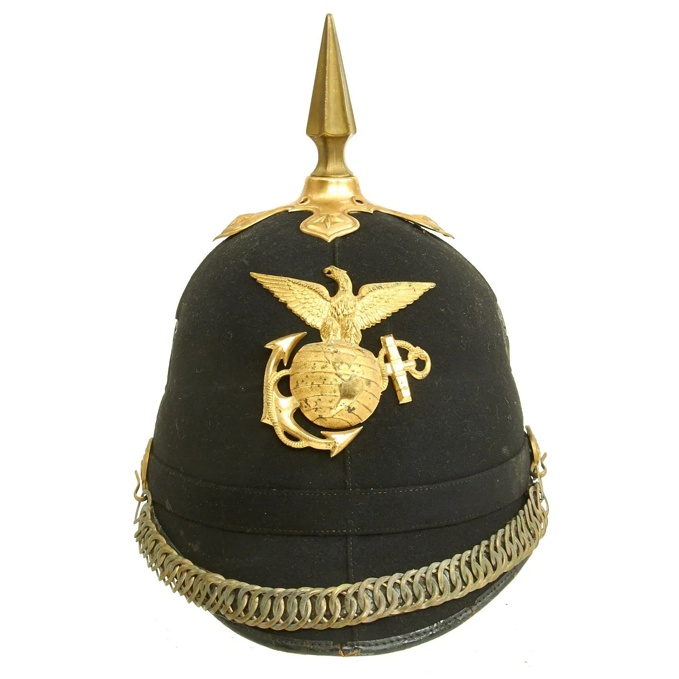 Original U.S. Marine Corps Model 1892 Officer's Dress Spiked Helmet with Brass Ring Chin Strap