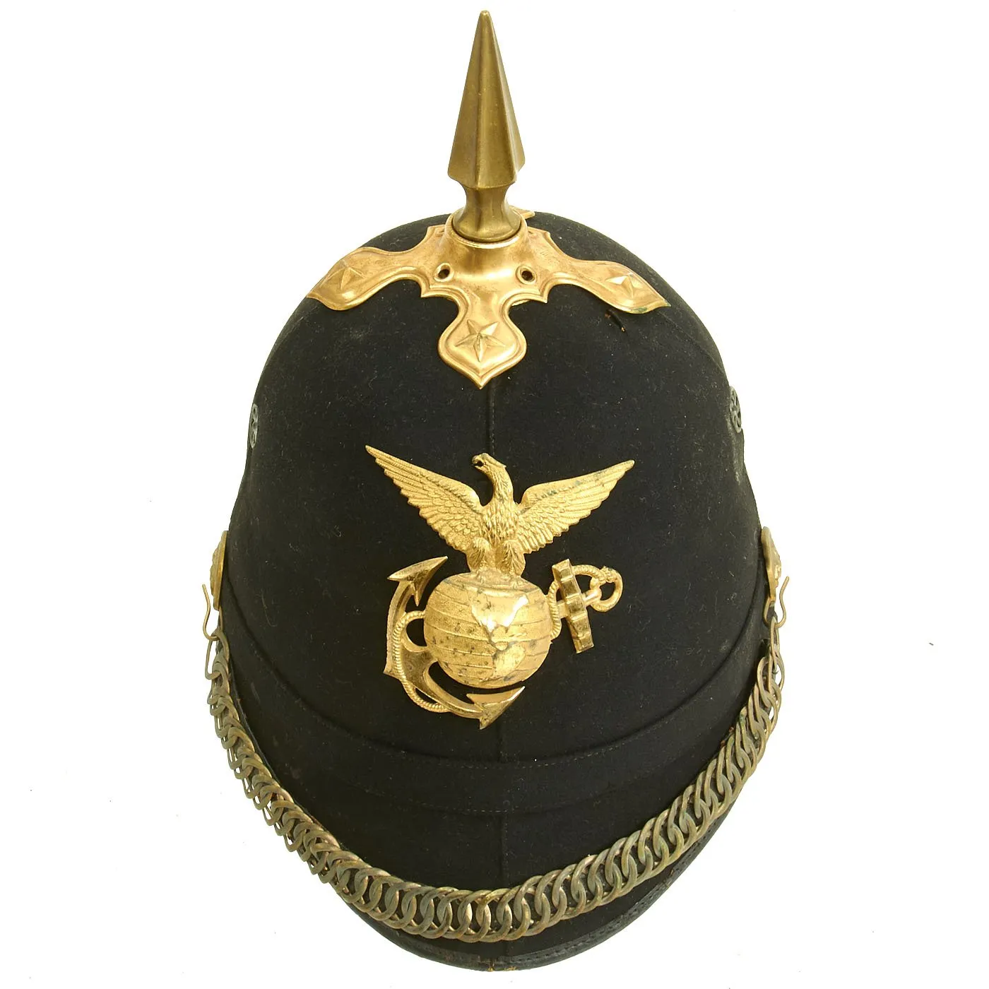 Original U.S. Marine Corps Model 1892 Officer's Dress Spiked Helmet with Brass Ring Chin Strap