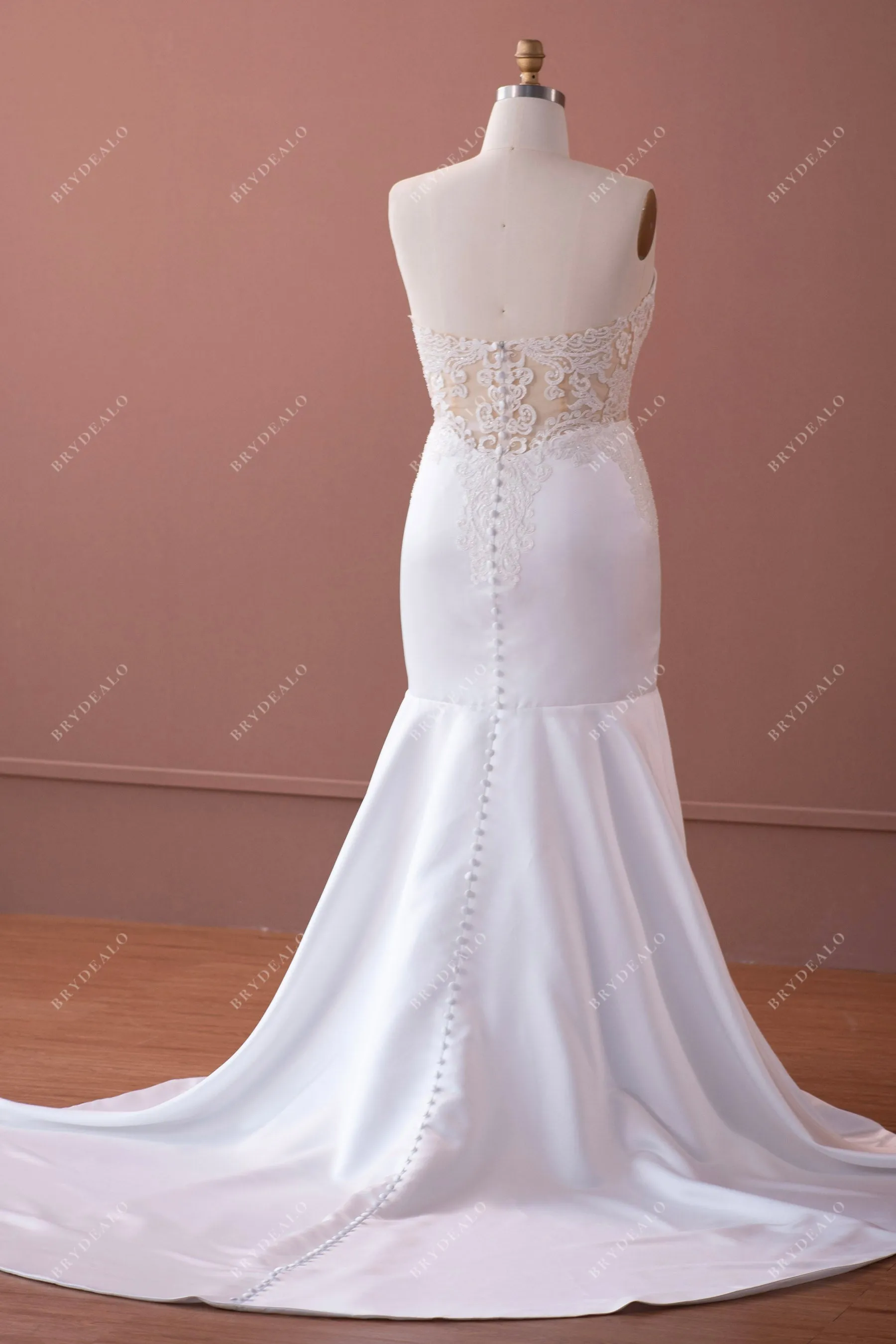 Plus Size Lace Plunging Chapel Train Mermaid Wedding Dress