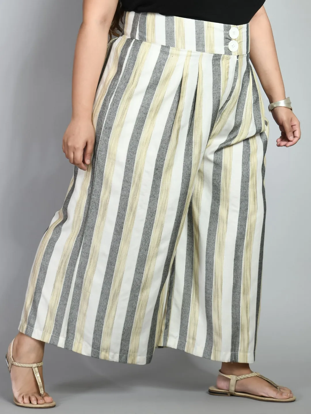 Plus Size Plus Size Striped White & Grey Culottes