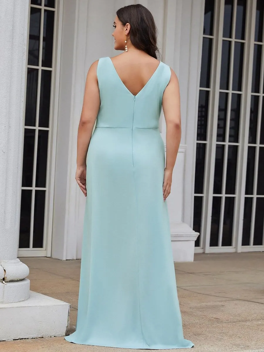 Plus Size Shiny V Neck Side Split Evening Dress