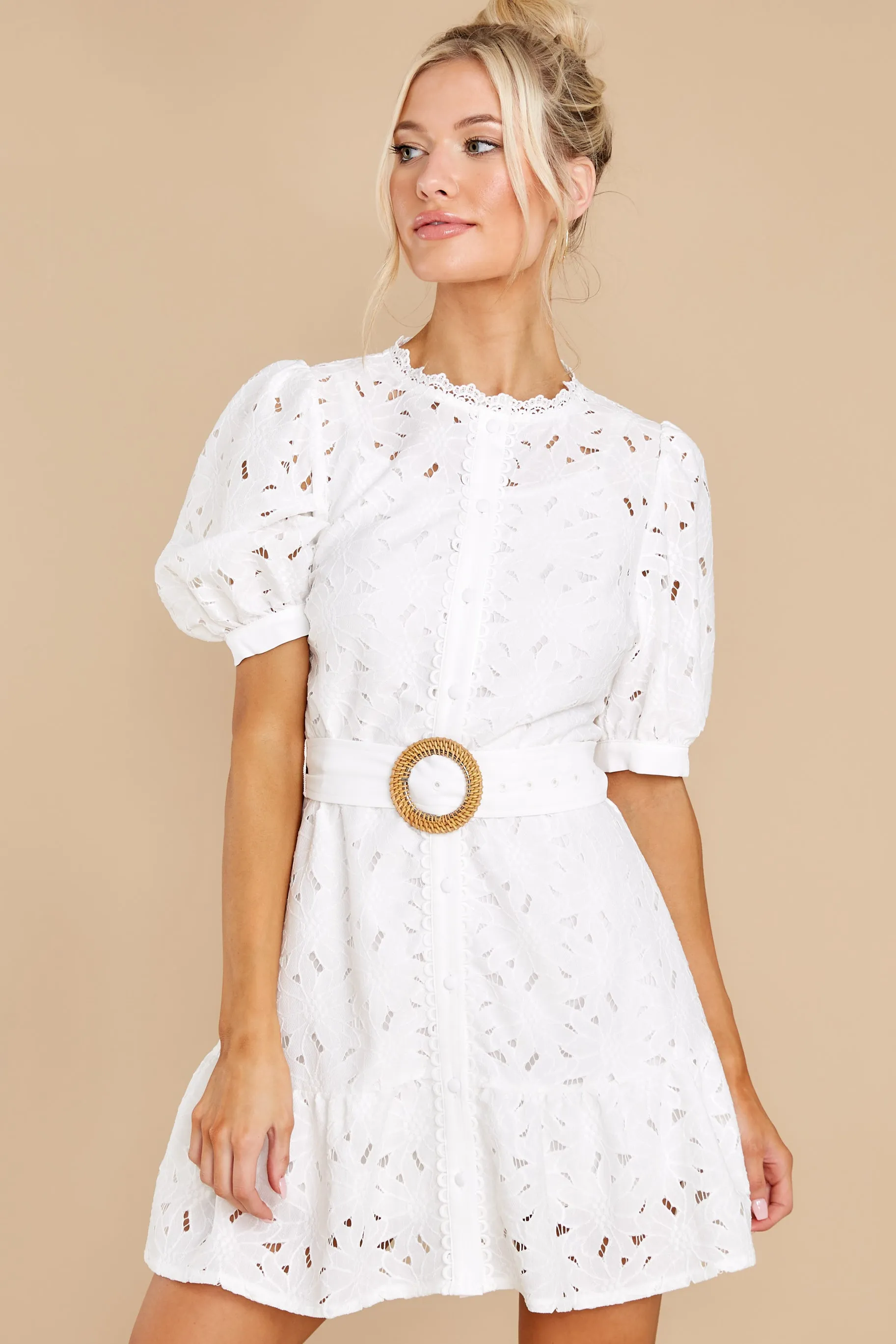 Pretty Perfect White Floral Eyelet Dress