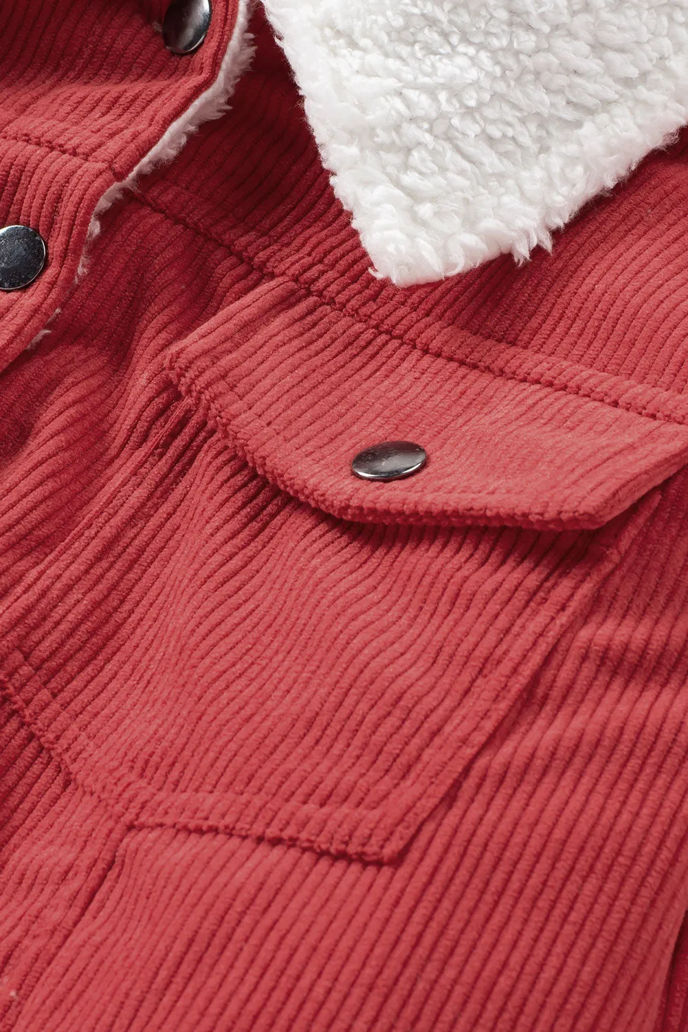 Red Sherpa Snap Flap Pocket Cropped Corduroy Jacket