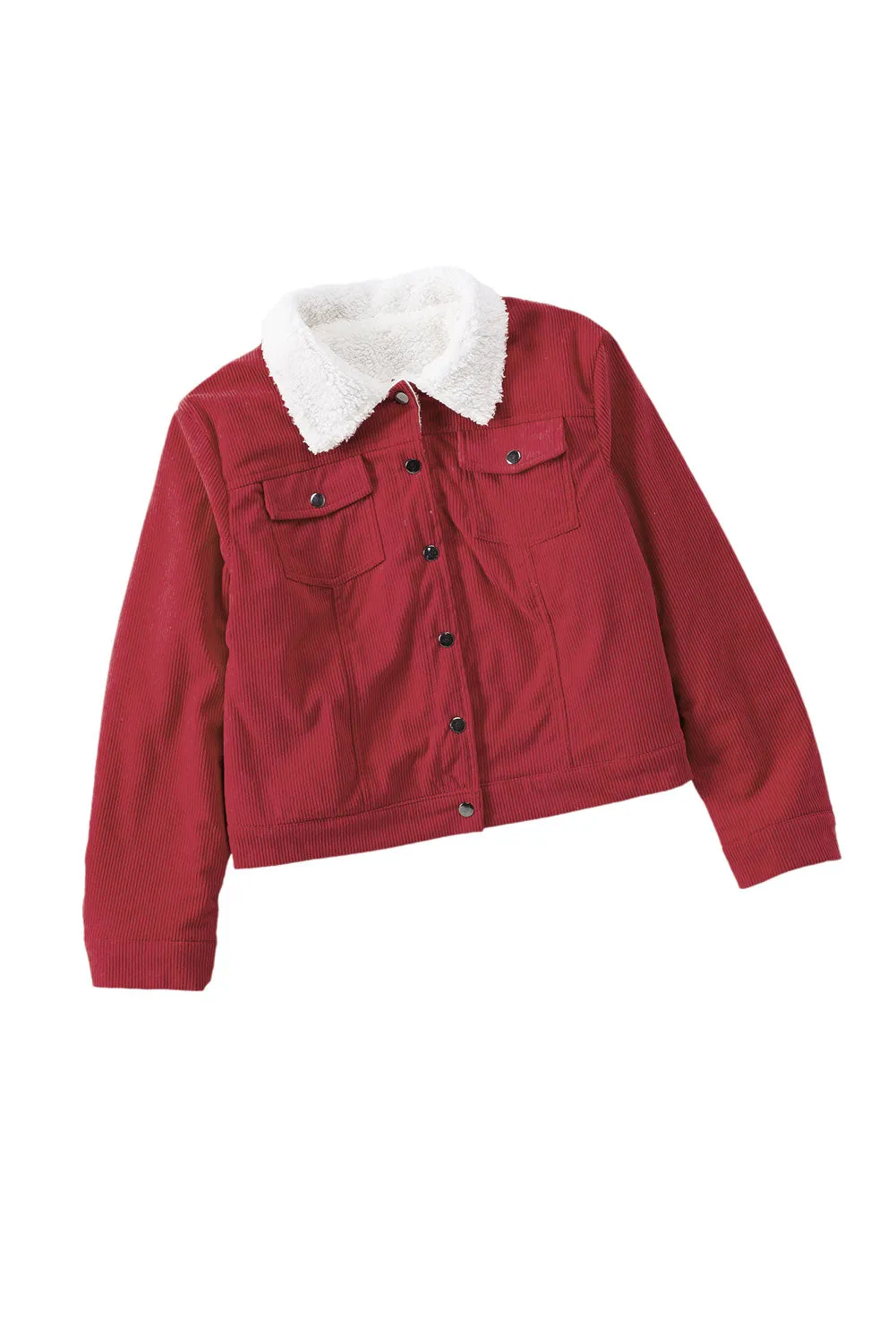 Red Sherpa Snap Flap Pocket Cropped Corduroy Jacket