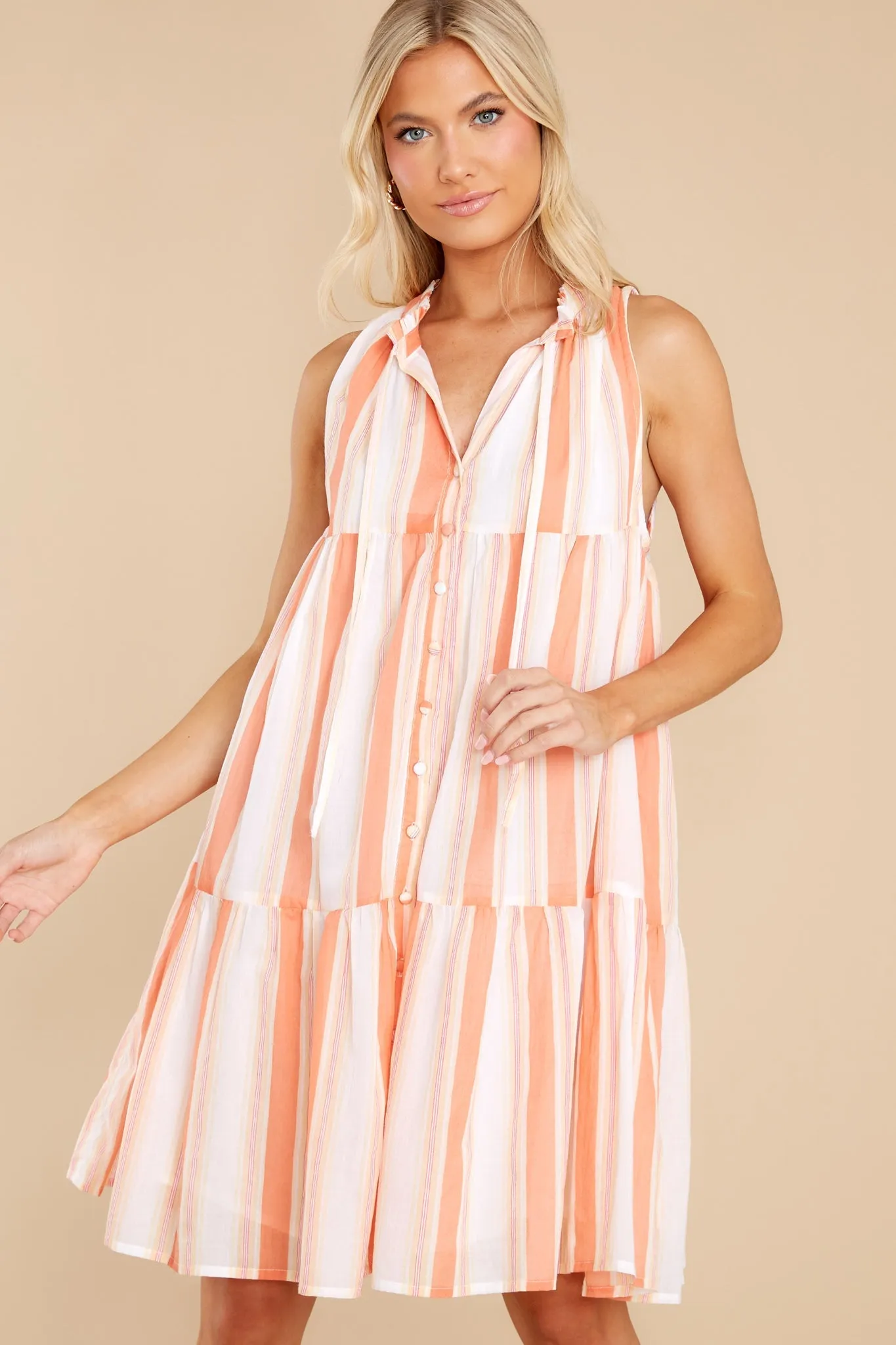 Ro Wide Stripe Coral Short Dress