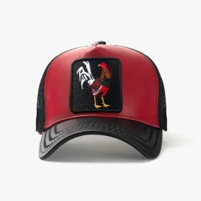 Rooster Black Red Leather Hat (Black/Red) - Z017