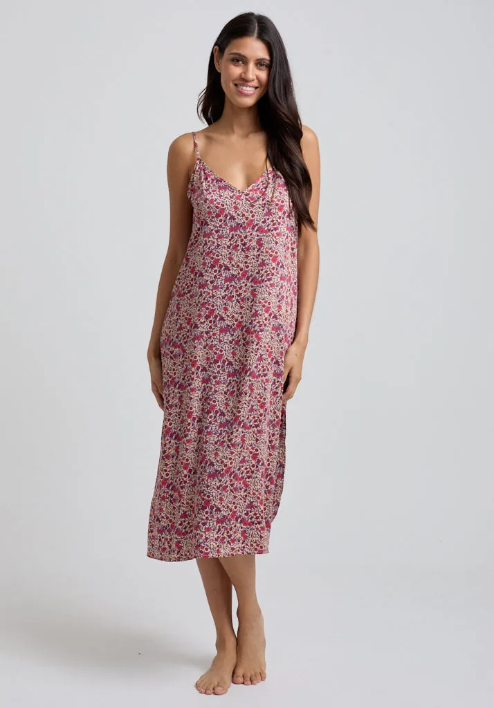 Rosie V-Neck Aster Print Nightie In Pink