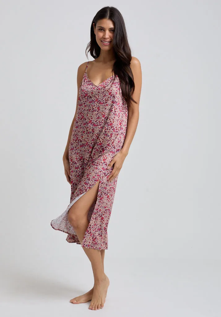 Rosie V-Neck Aster Print Nightie In Pink