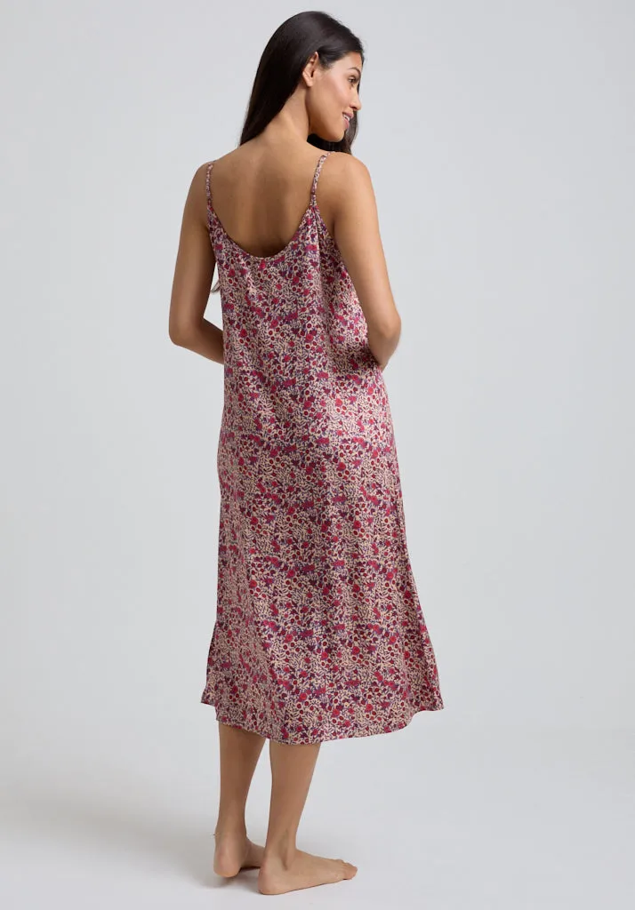 Rosie V-Neck Aster Print Nightie In Pink