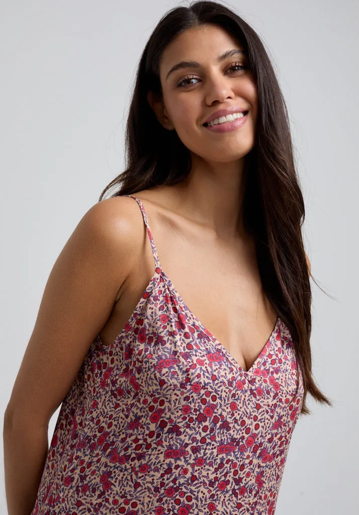 Rosie V-Neck Aster Print Nightie In Pink