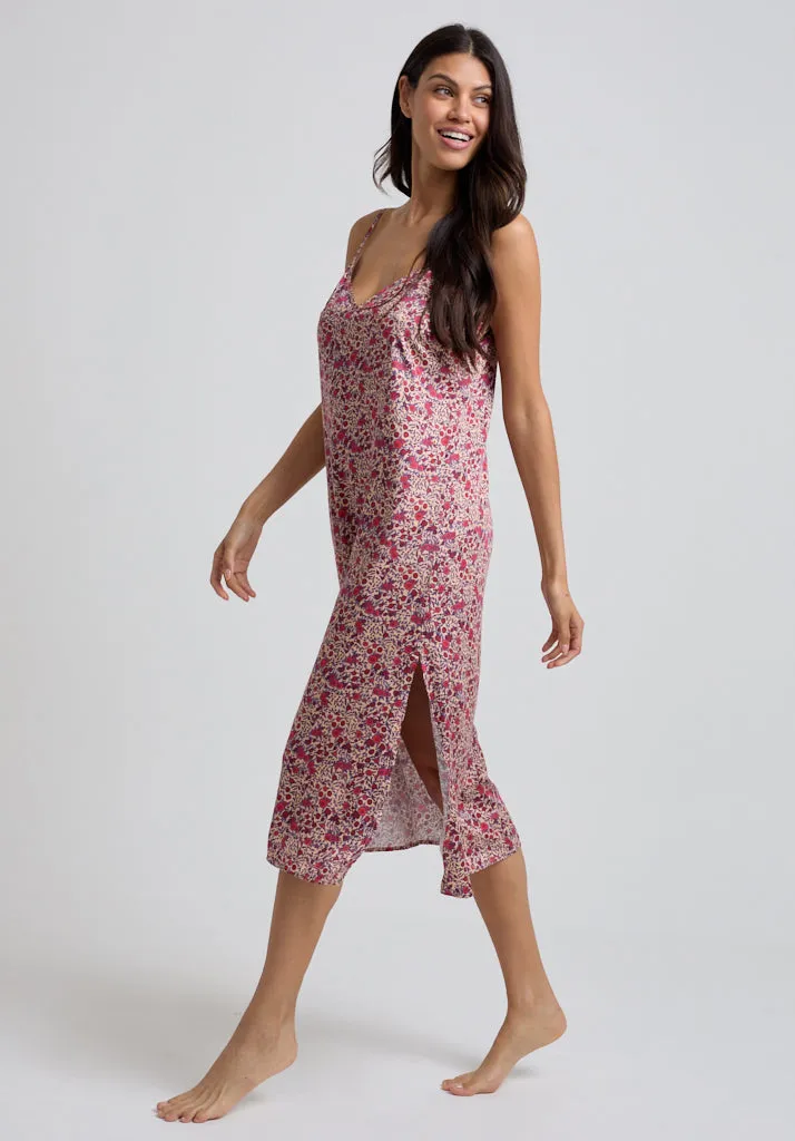 Rosie V-Neck Aster Print Nightie In Pink