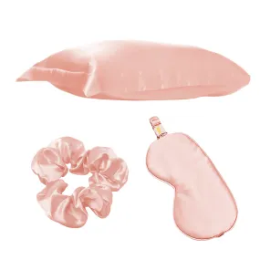 Satin Pillowcase, Sleep Mask & Hair Scrunchie Set - Pink