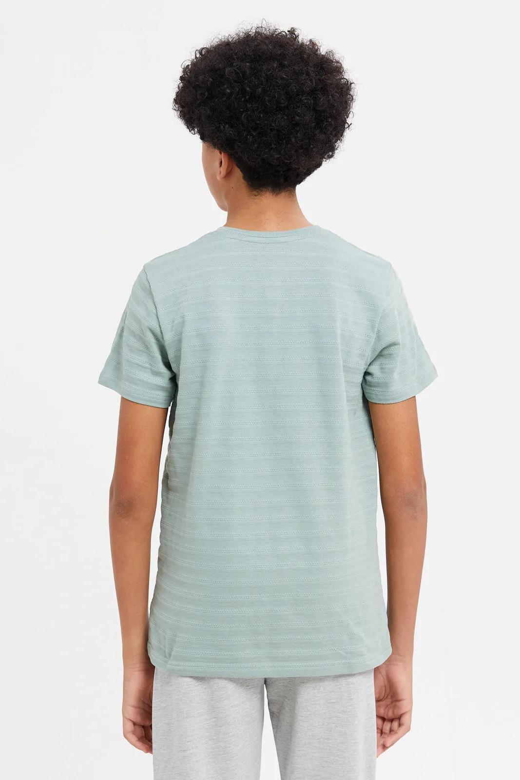 Senior Boys Mint Jacquard Henley T-Shirt