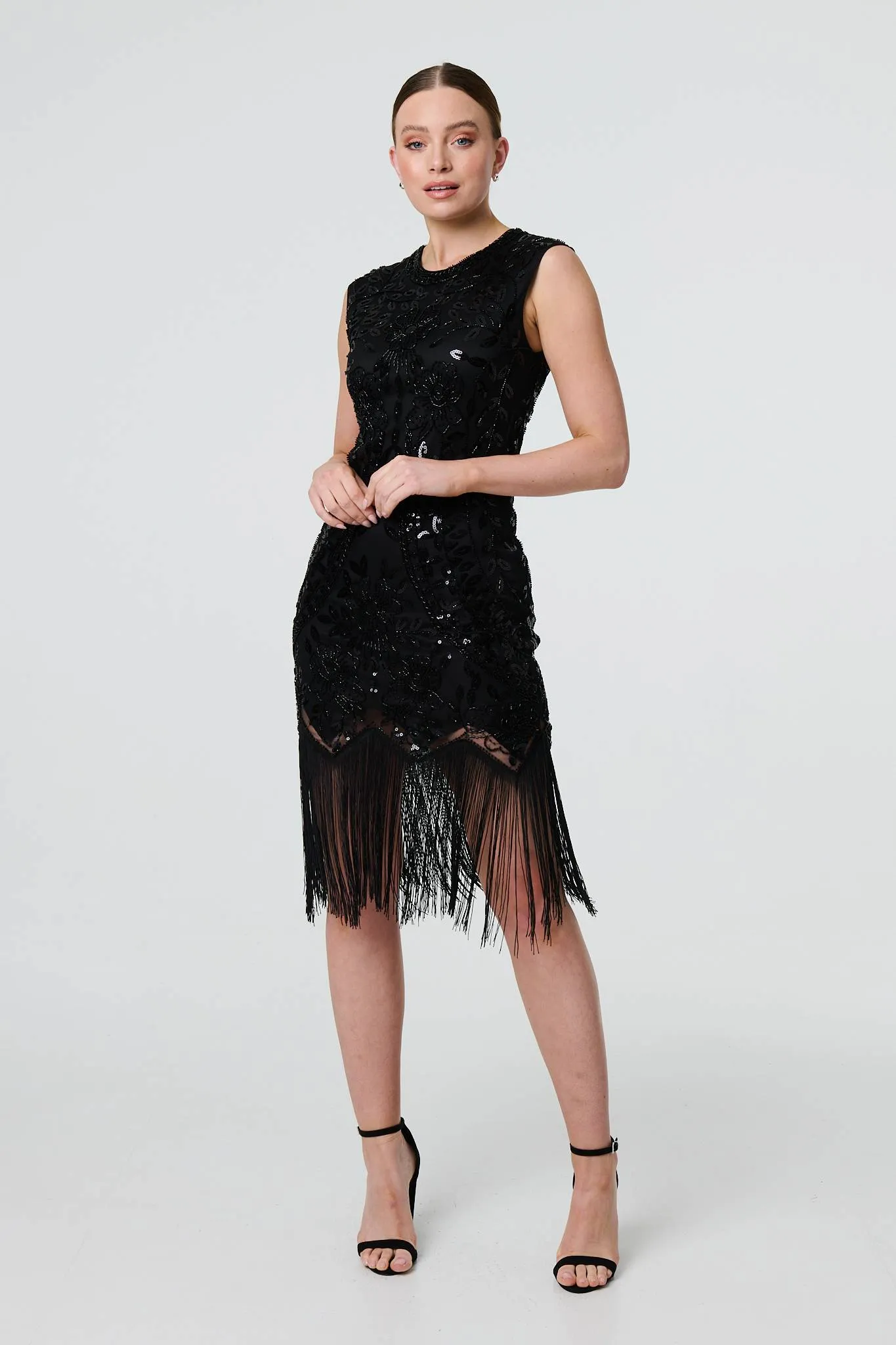 Sequin Embellished Tassel Midi Dress