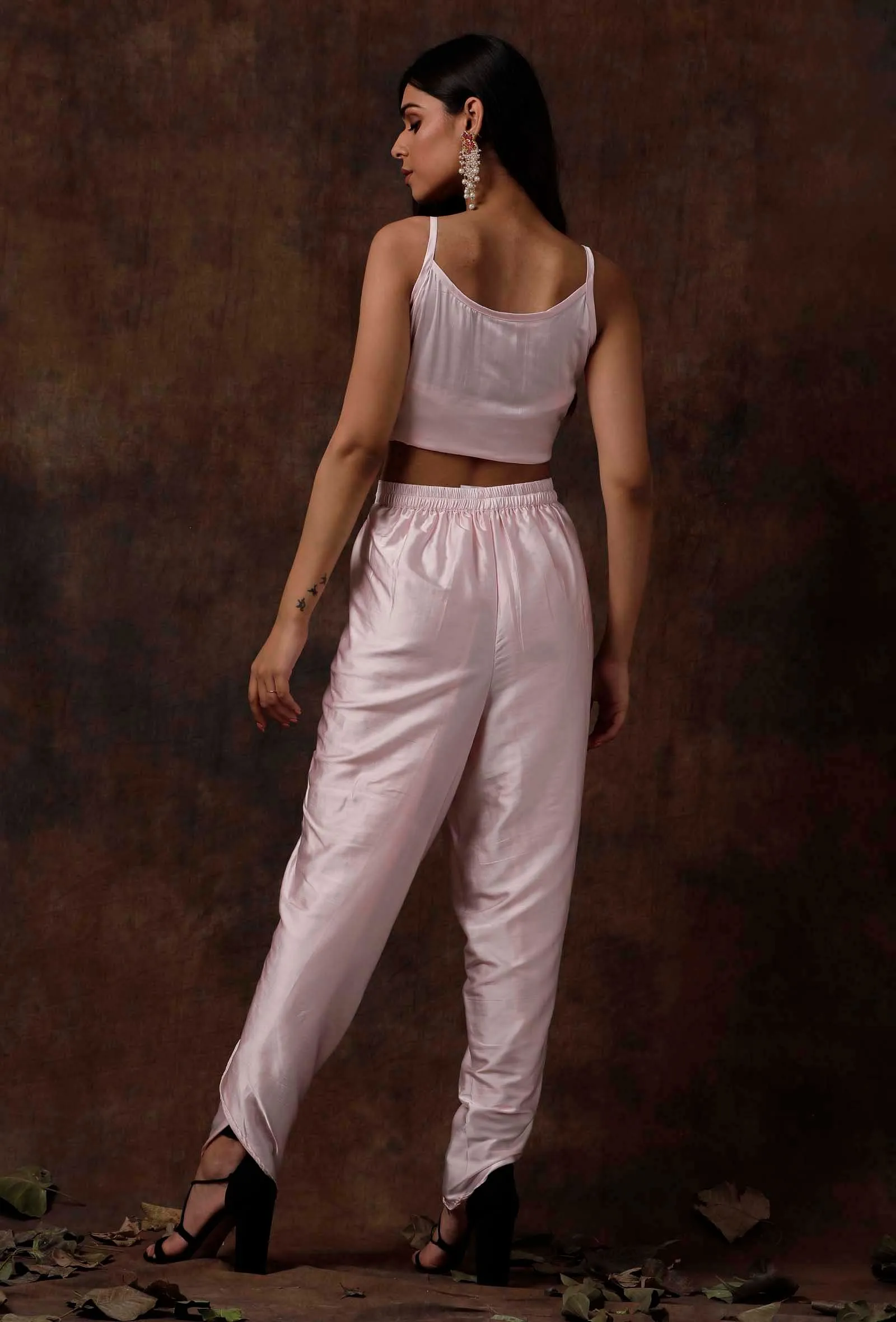 Set of 2 : Baby Pink Satin Slip Blouse and Dhoti