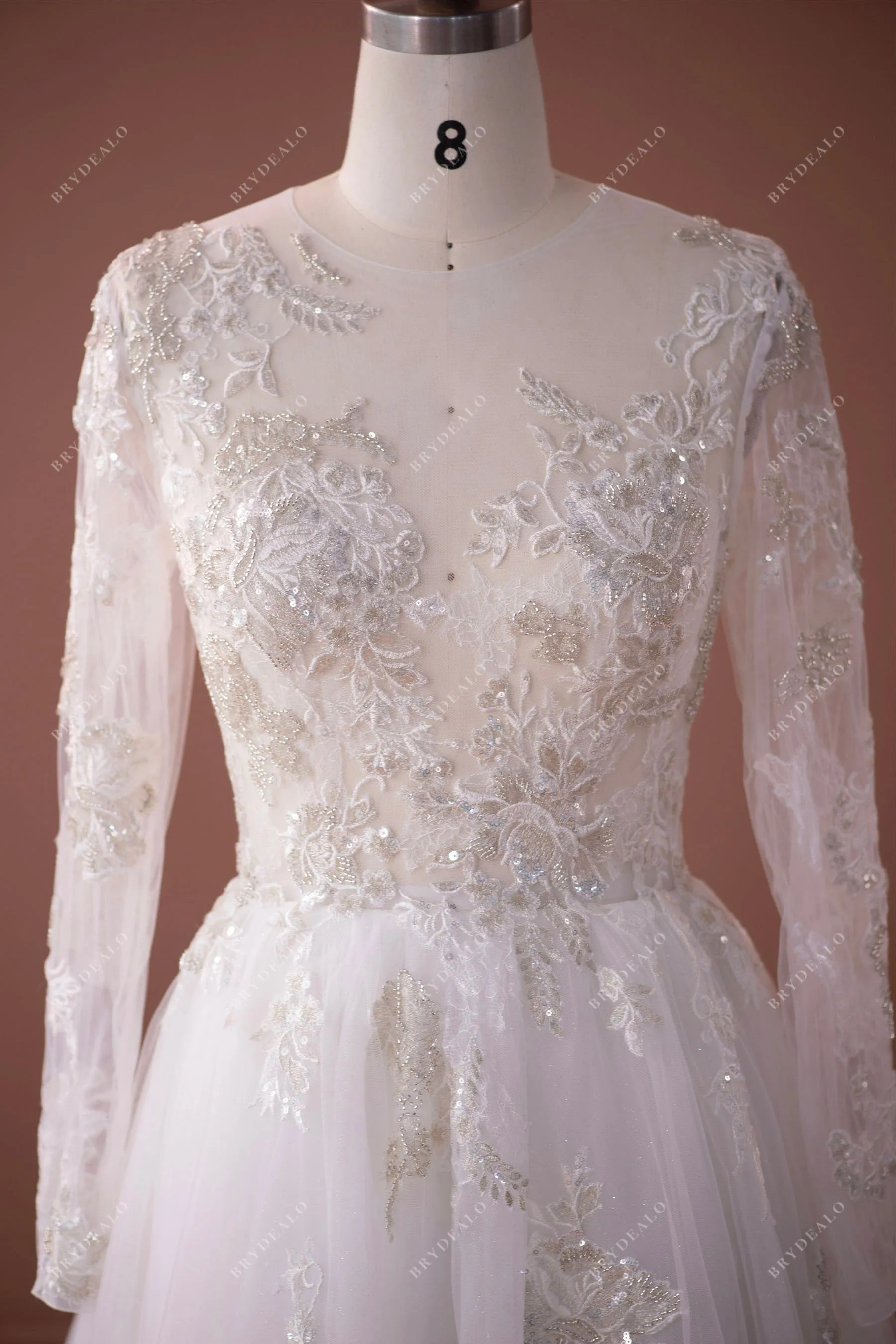 Shimmery Lace Alluring Illusion Sleeves A-line Bridal Gown