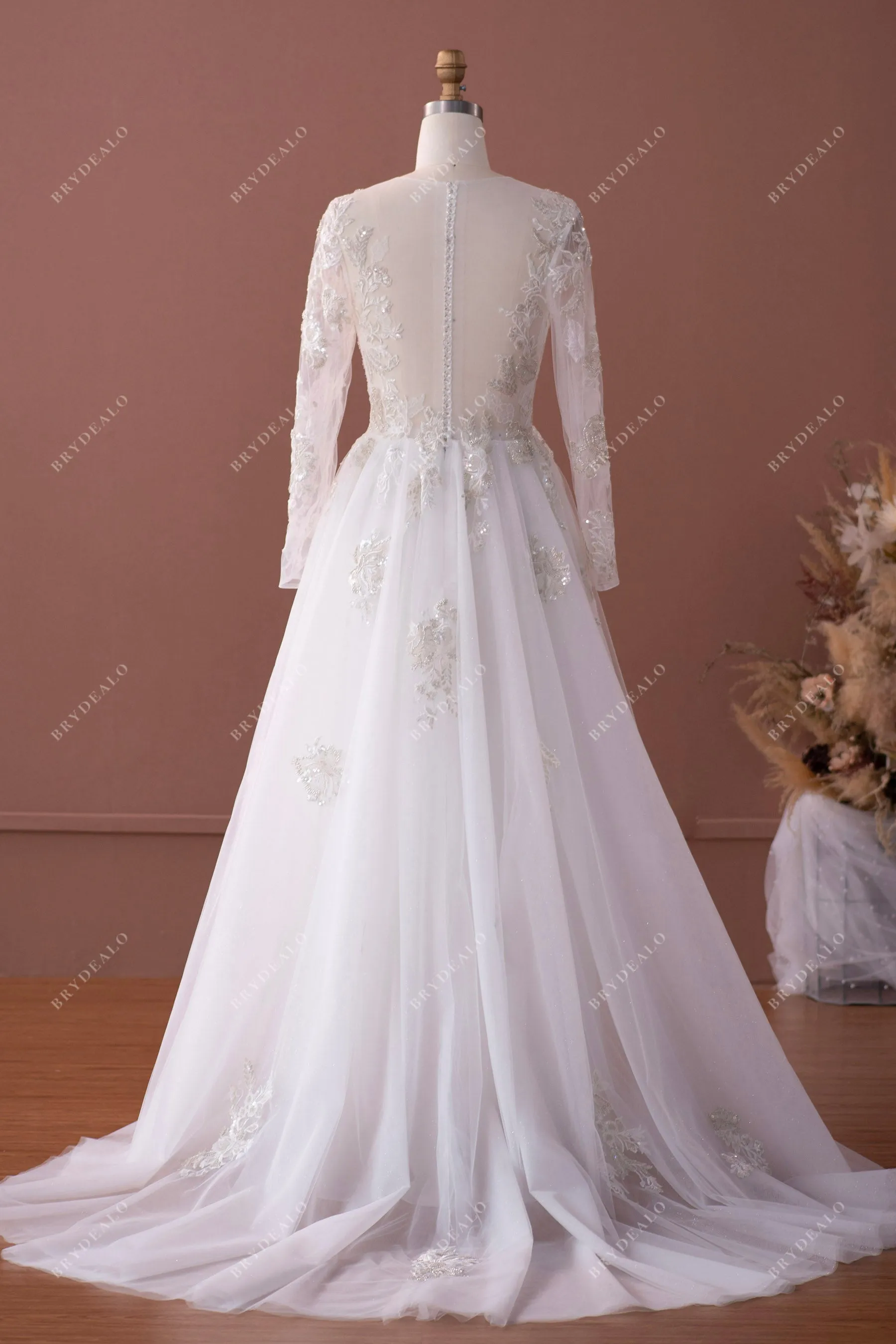 Shimmery Lace Alluring Illusion Sleeves A-line Bridal Gown