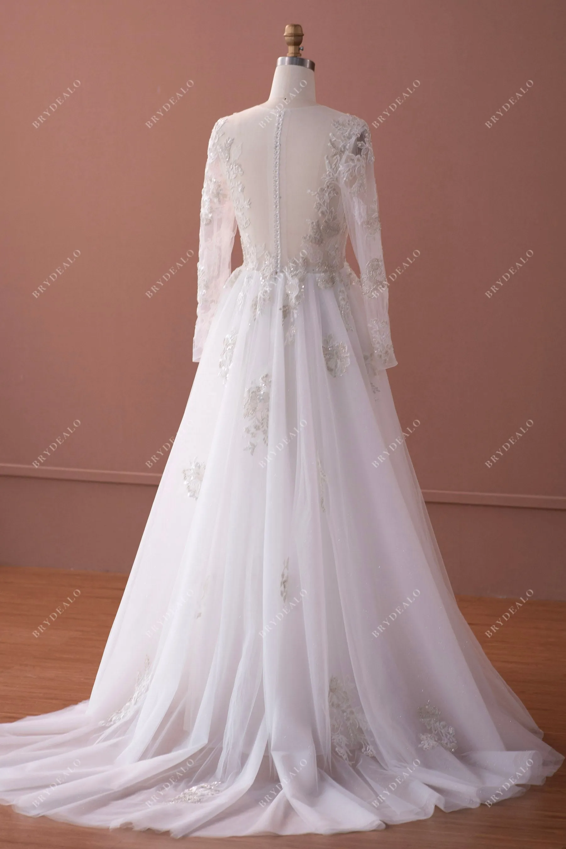 Shimmery Lace Alluring Illusion Sleeves A-line Bridal Gown