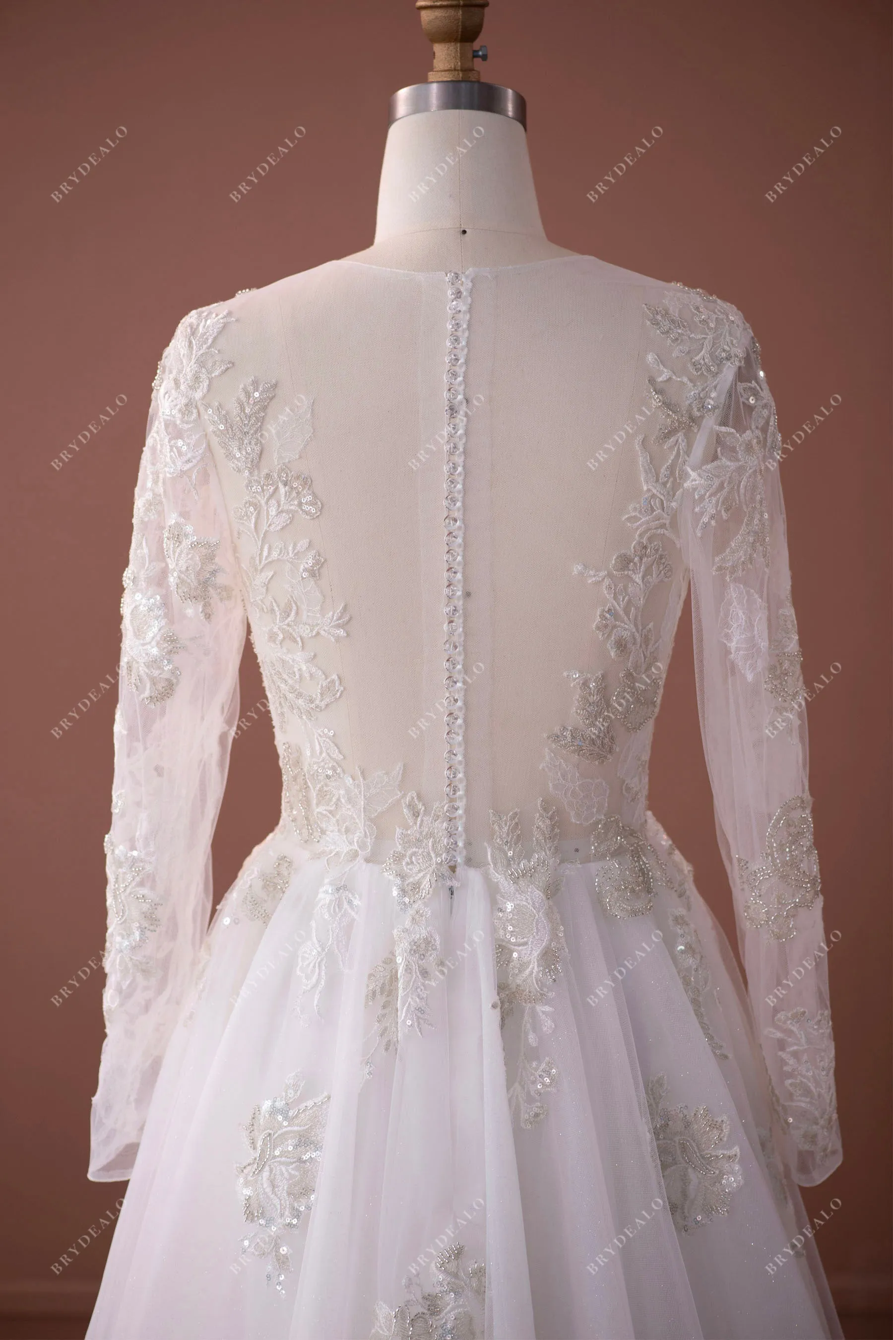 Shimmery Lace Alluring Illusion Sleeves A-line Bridal Gown