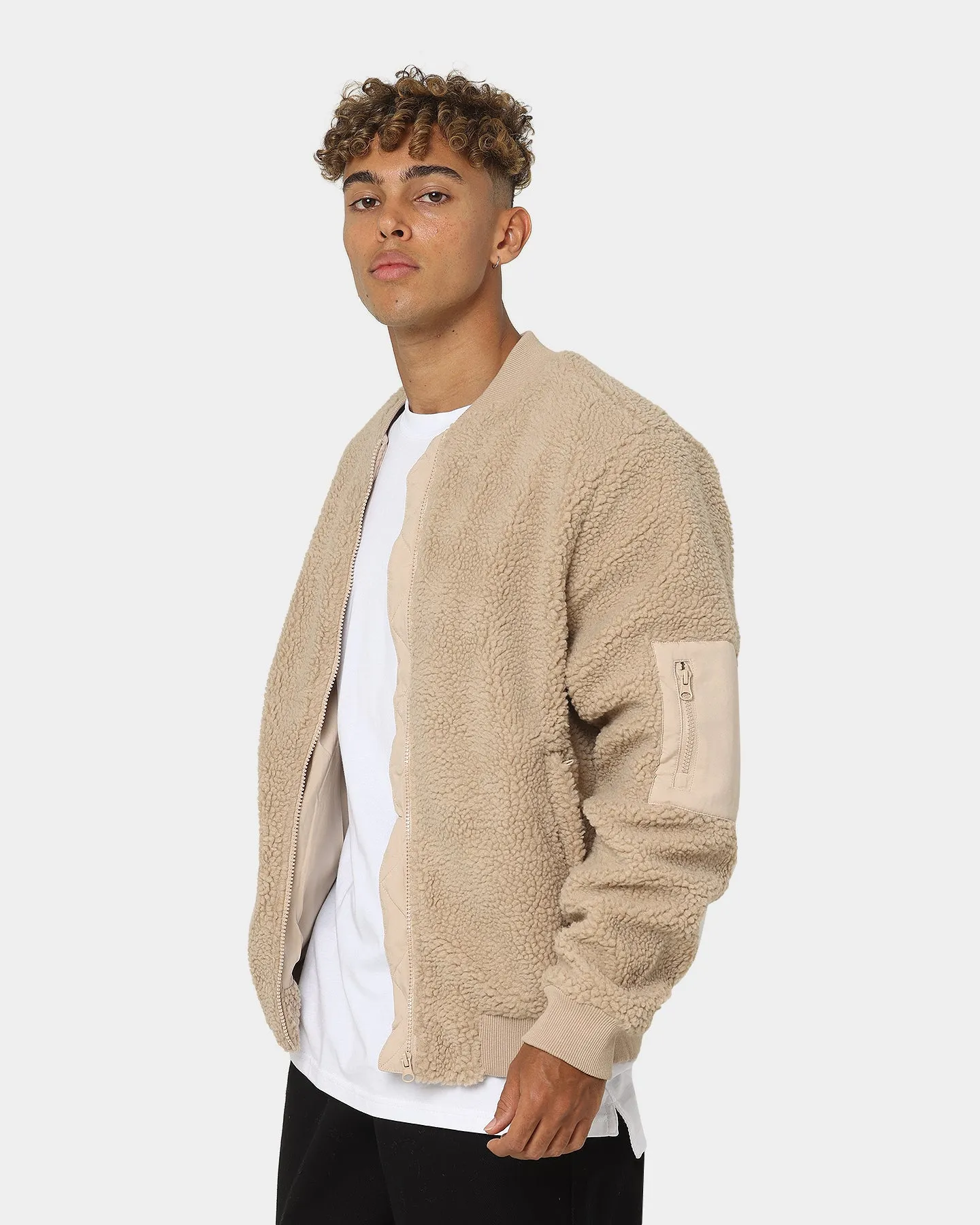 Sik Silk Borg Bomber Jacket Beige