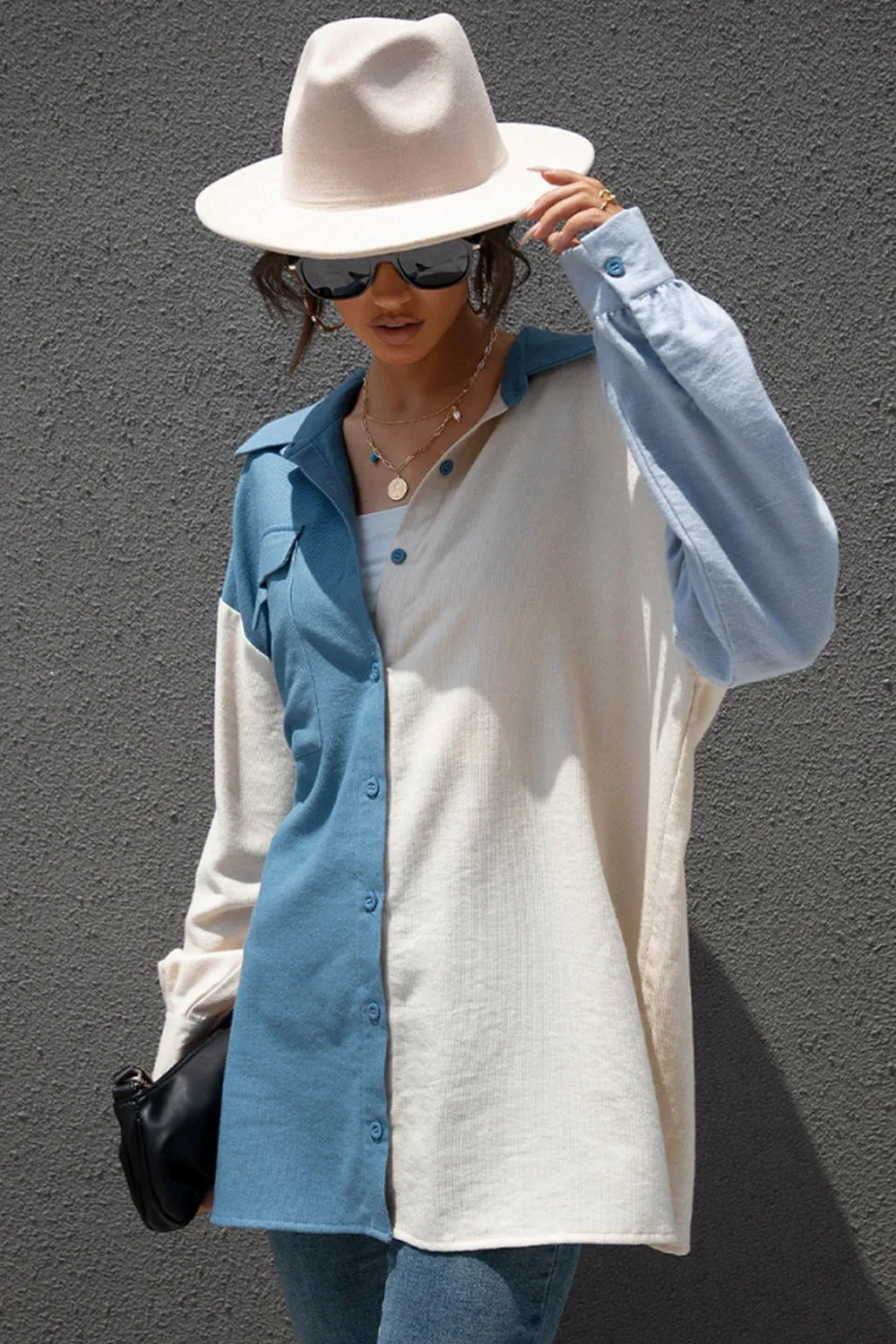 Solid Color Patchwork Shirt