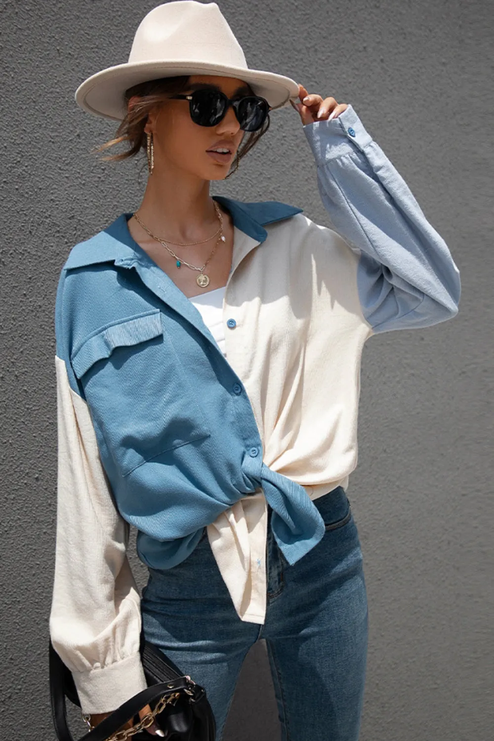 Solid Color Patchwork Shirt