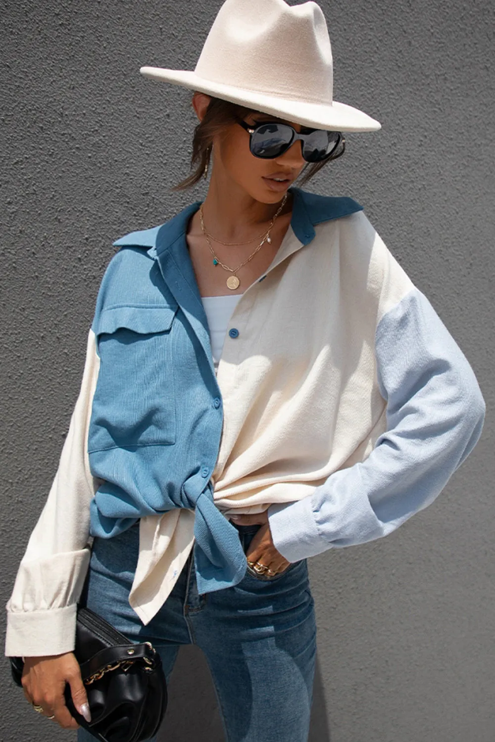 Solid Color Patchwork Shirt