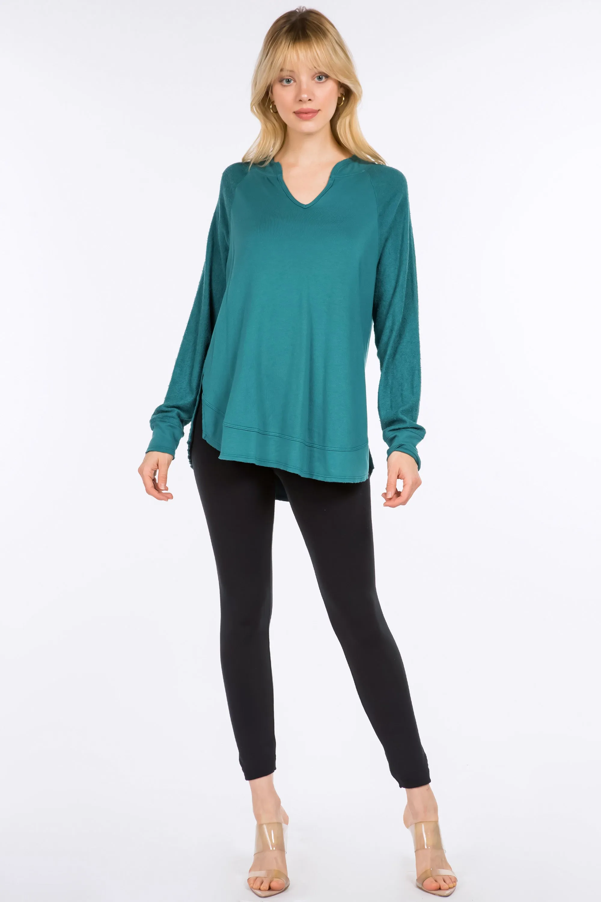 Split V-Neck Shirt with Side Slits