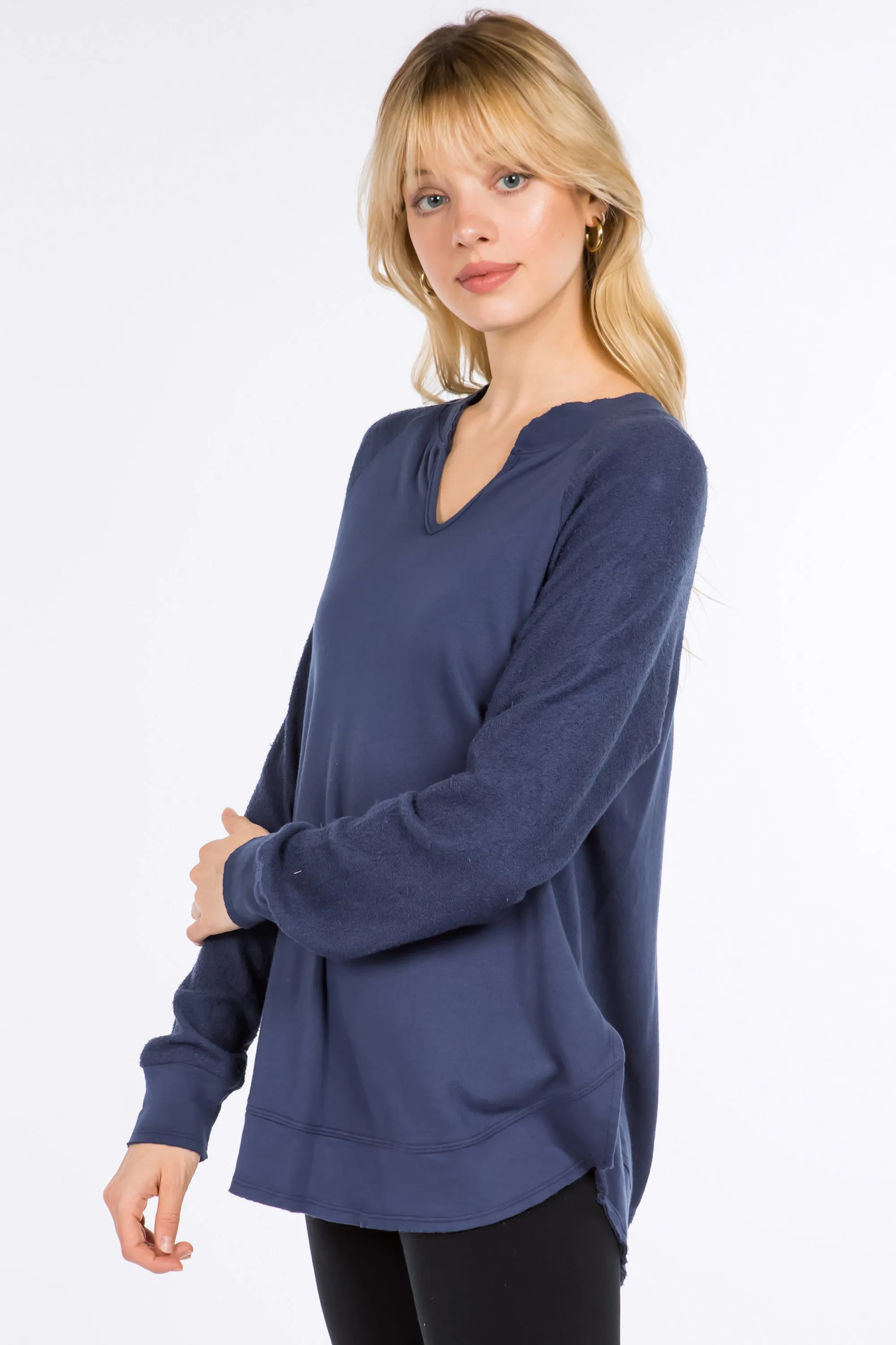 Split V-Neck Shirt with Side Slits