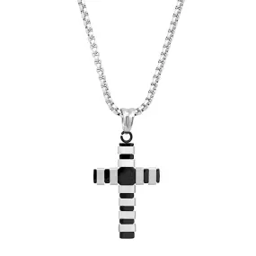 Steeltime Striped Cross Pendant Necklace