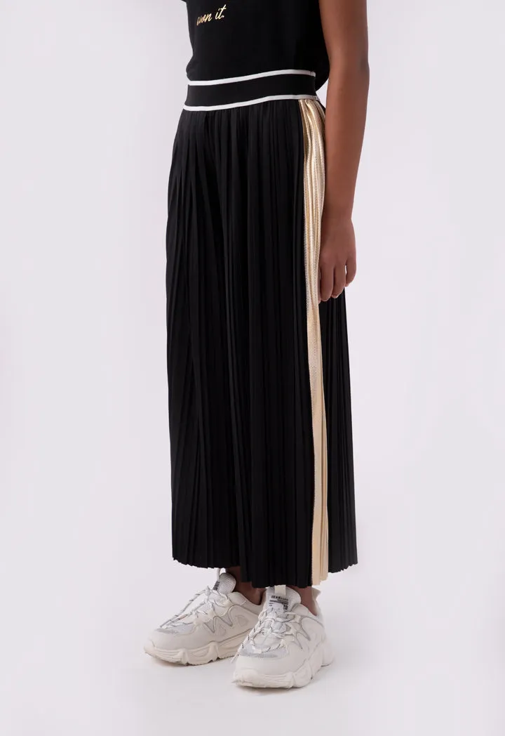 Stripe Elastic Waistband Pleated Culottes