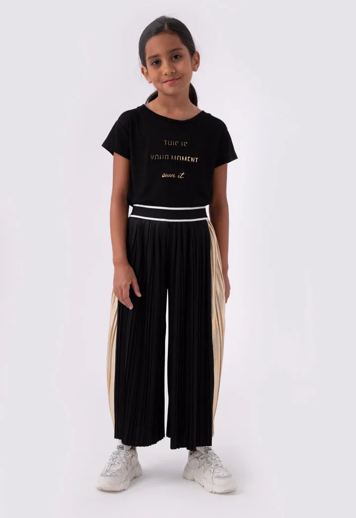 Stripe Elastic Waistband Pleated Culottes